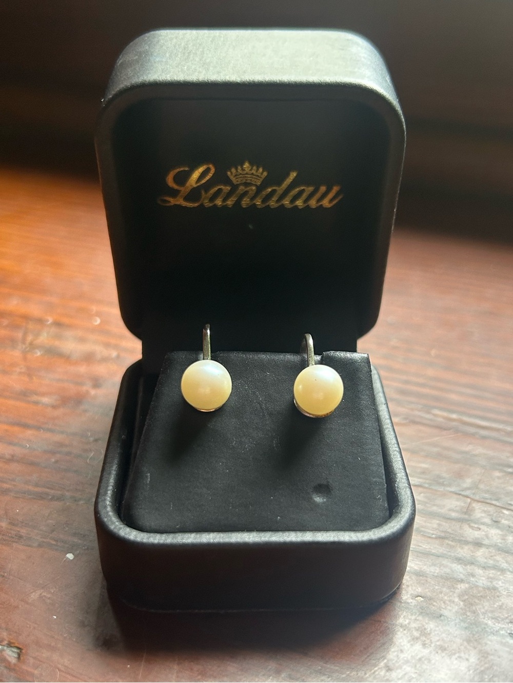 Vintage Landau Costume Pearl Clip on Earrings with Box